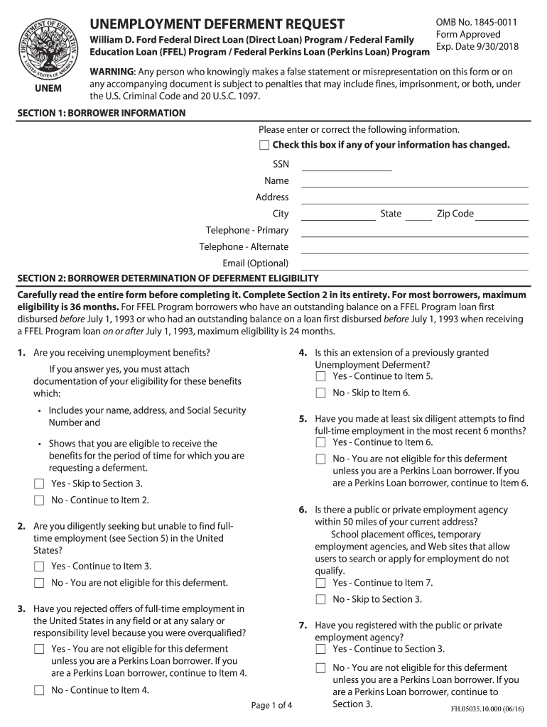 Cfnc Org Unemployment Deferment Request  Form