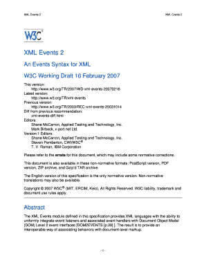 An Events Syntax for XML W3C Working Draft 16 February W3  Form