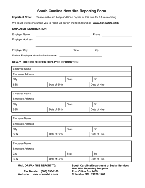 South Carolina New Hire Reporting Form