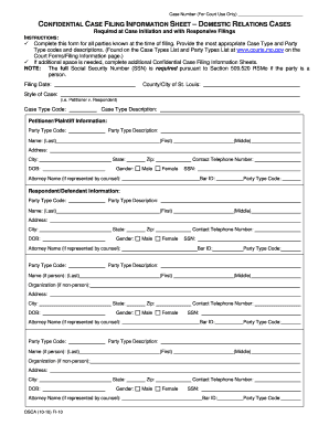 Confid Filing Info Sheet Filed  Form