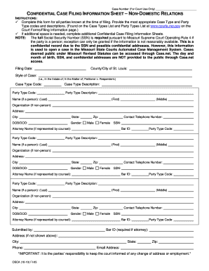 Missouri Confidential Case Filing Information Sheet Non Domestic Relations Instructions