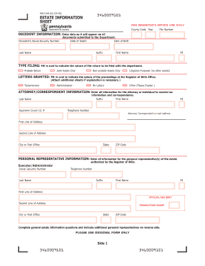  Pa Estate Information Sheet 2019-2024