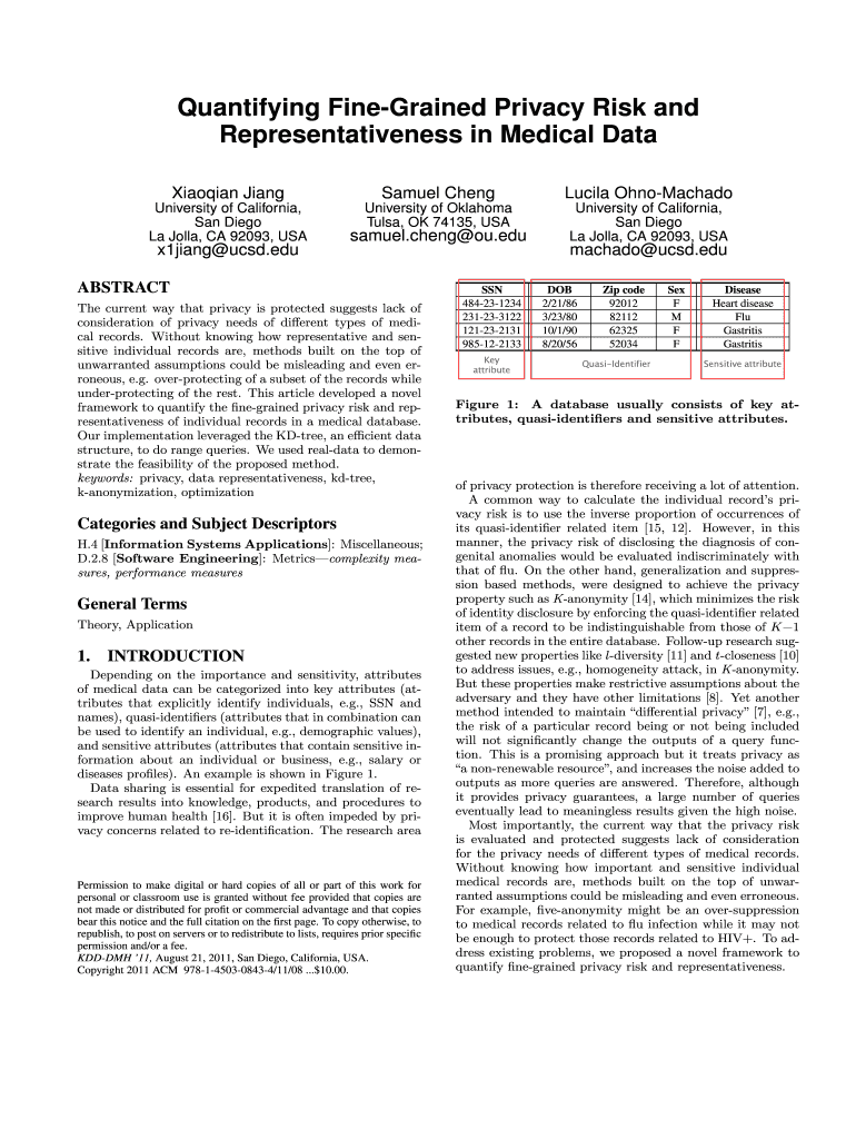 Quantifying Fine Grained Privacy Risk and Representativeness in Users Cis Fiu  Form