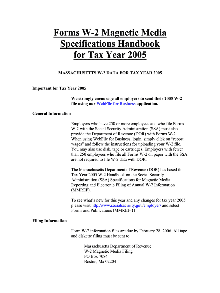 Forms W 2 Magnetic Media Specifications Handbook  Mass  Gov  Mass