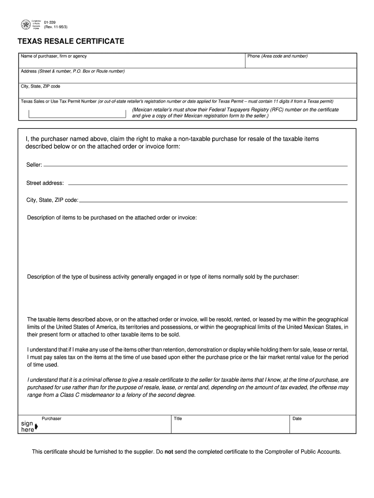  Texas Resale Certificate Form 2010