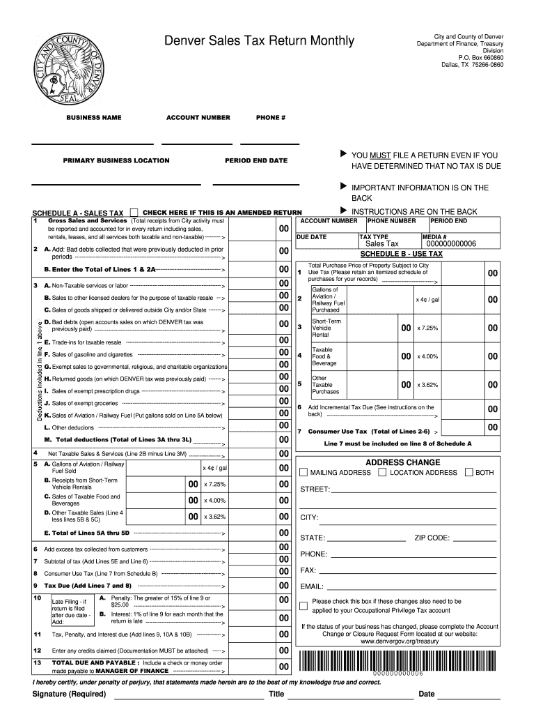 Denver Sales Tax Return Quarterly  Form