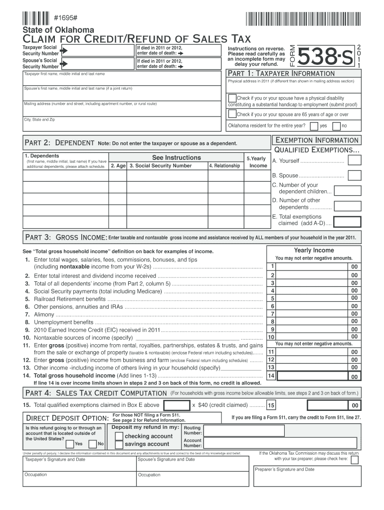 Claim for CreditRefund of Sales Tax  Oklahoma Tax Commission    Tax Ok  Form