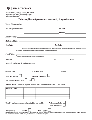 Community Box Office Ticketing Sales Agreement Boxoffice Tamu  Form