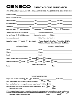 Credit Account Application Form GENSCO