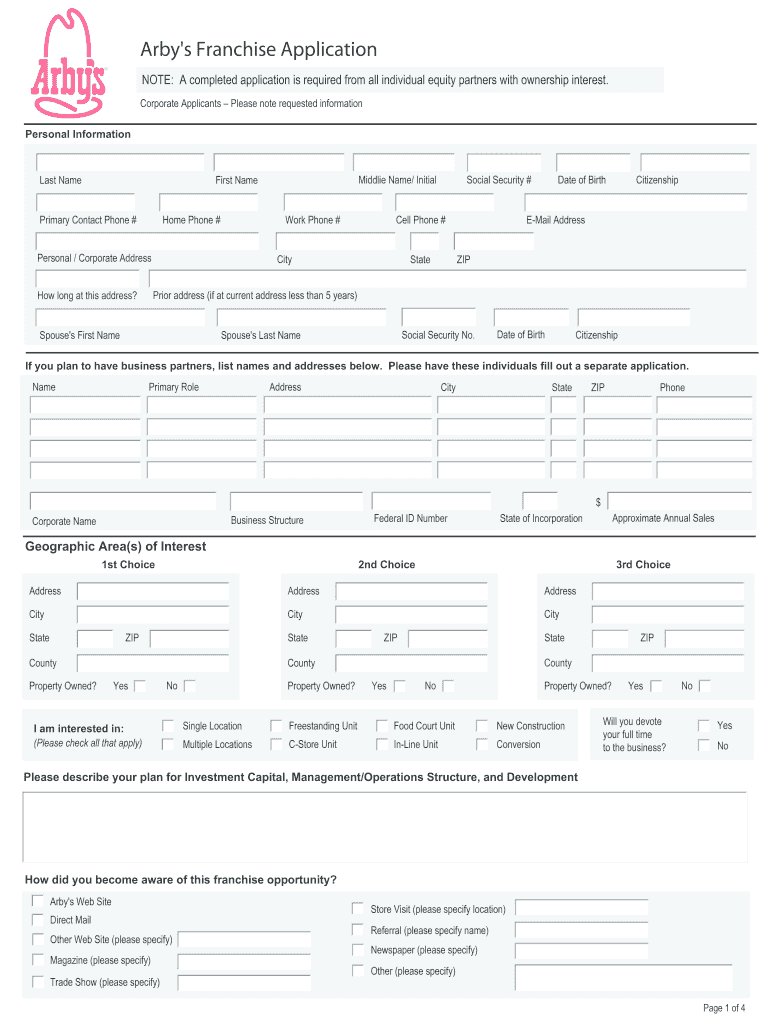 Arby's Application PDF  Form