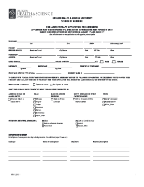 Application for Radiation Technology Oregon Health &amp; Science Ohsu  Form