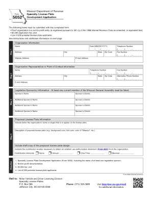 DOR 5052 Specialty License Plate Development Application  Form