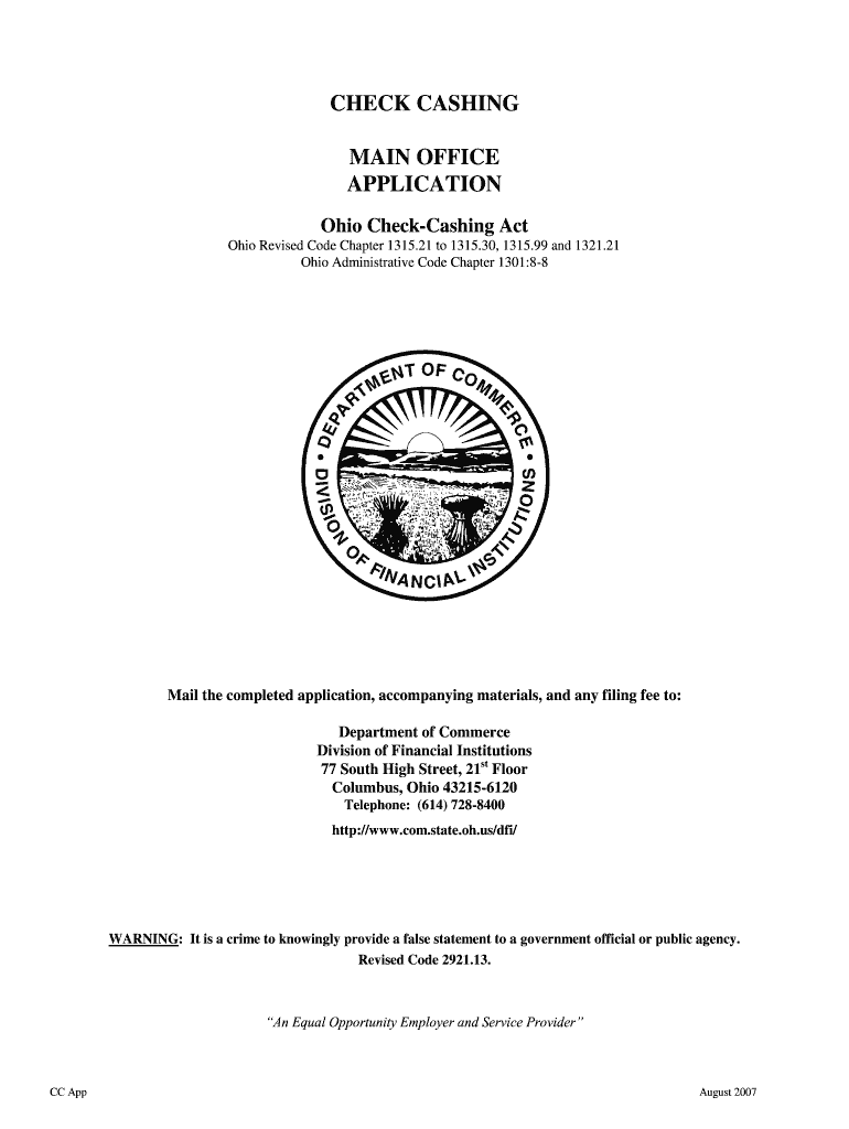  Instructions for Ohio Check Cashing Main Office Application Form 2007-2024