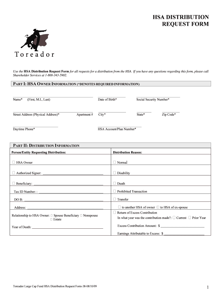 HSA DISTRIBUTION REQUEST FORM