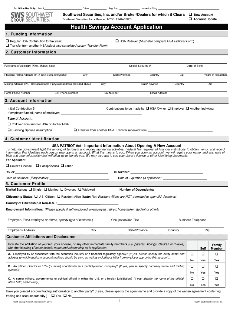 Health Savings Account Application  Form