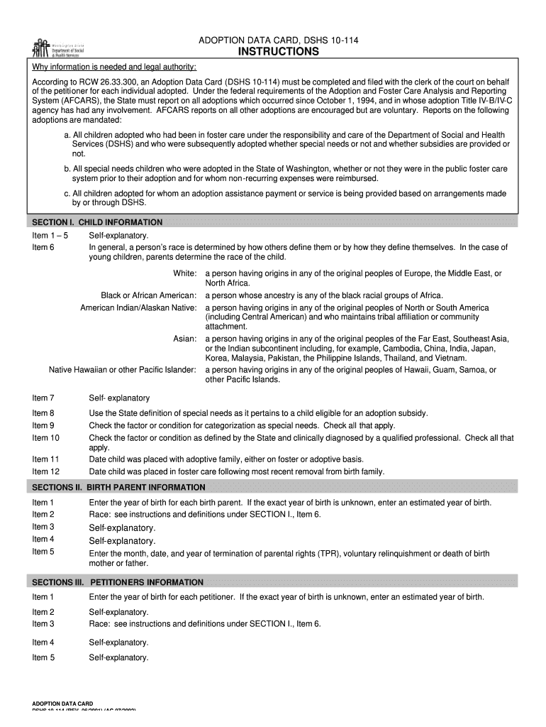  Washington State Adoption Data Card 2001-2024