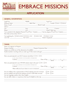 Missions Application All God&#039;s Children International Allgodschildren  Form