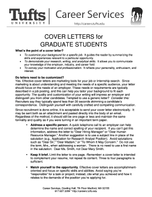 COVER LETTERS for GRADUATE STUDENTS Career Services Careers Tufts  Form
