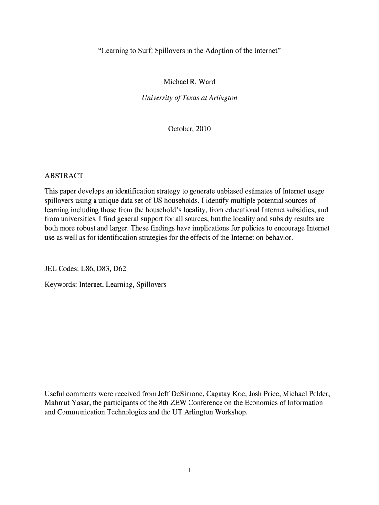 Learning to Surf Spillovers in the Adoption of the Internet Michael Community Oecd  Form