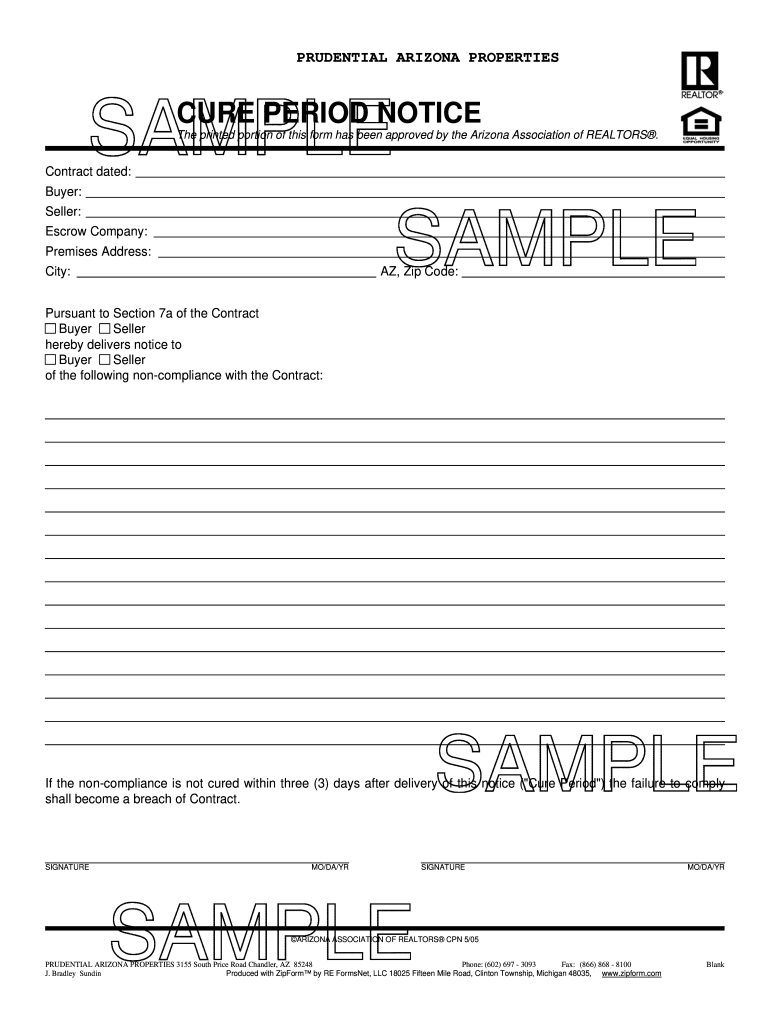 Cure Notice Arizona  Form