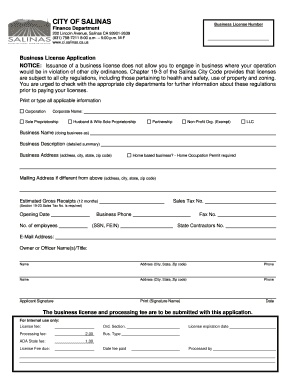 Salinas Business License  Form