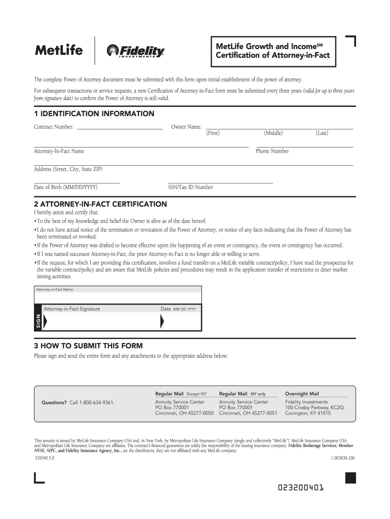 Get and Sign Metlife Attorney in Fact Certification Form