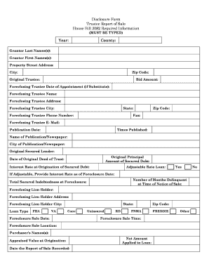 Disclosure Form Trustee Report of Sale House Bill 3082 Required