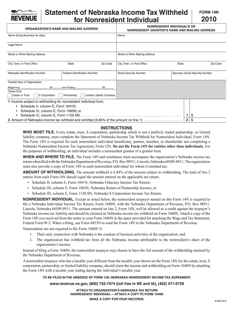 Nebraska Tax Form 14n