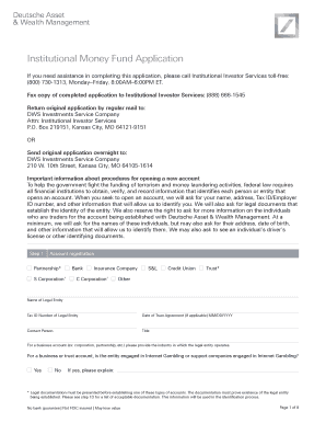 Institutional Money Fund Application DB Advisors Liquidity  Form