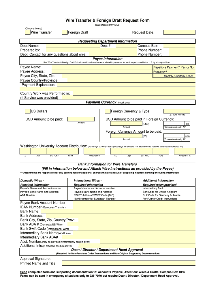  Wire Transfer & Foreign Draft Request Form  Fishelp Wustl 2009-2024