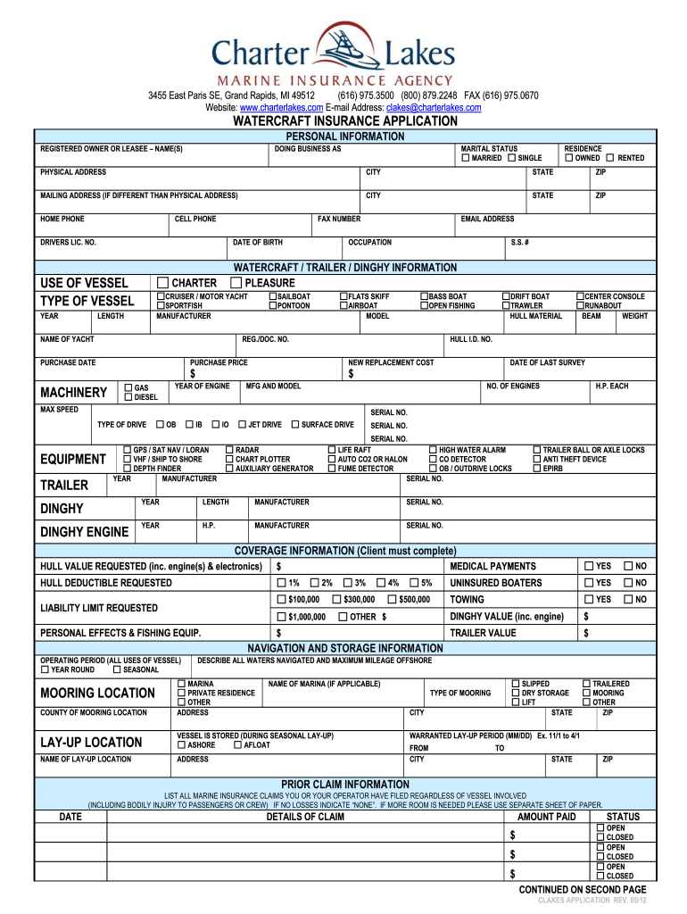  Boat Insurance Quote Form 2012-2024