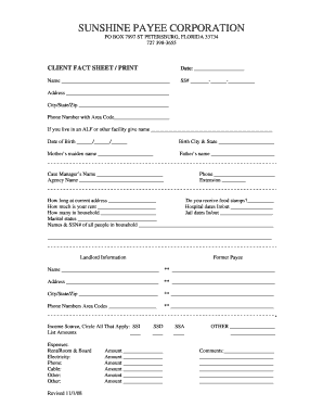 Sunshine Payee  Form