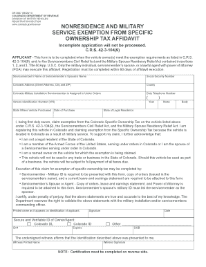 NONRESIDENCE and MILITARY SERVICE EXEMPTION from  Form