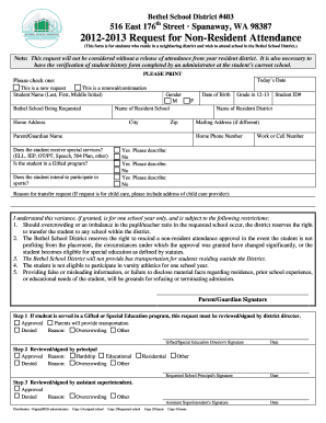 Request for Non Resident Attendance Media Bethelsd  Form