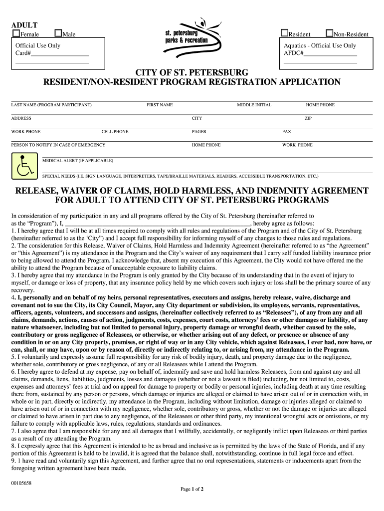 City of St Petersburg Resident Program Registration Application Form