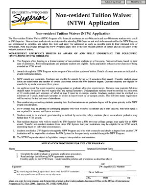 Non Resident Tuition Waiver NTW Application V Ifi Ti F Uwsuper  Form
