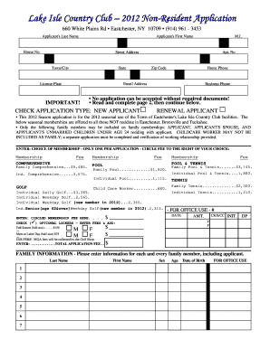 Non Resident Application Town of Eastchester Eastchester  Form