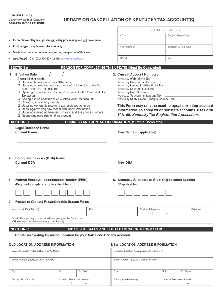  Ky 10a104 Form 2020