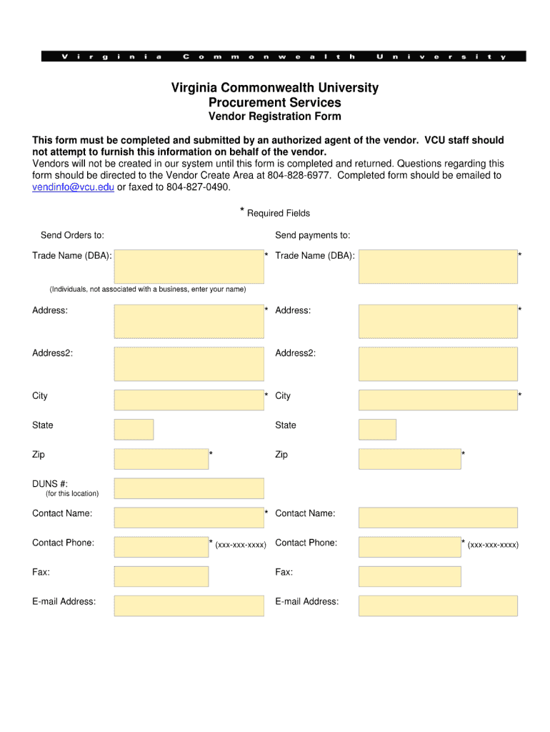 Vcu Vendor Create Form