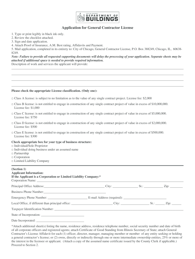  City of Chicago General Contractor License Application 2008-2024