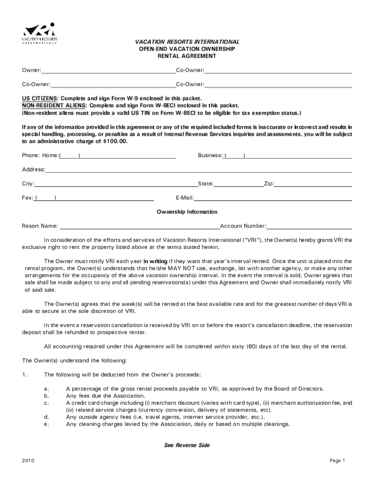  Vri Rental Agreement 2010-2024