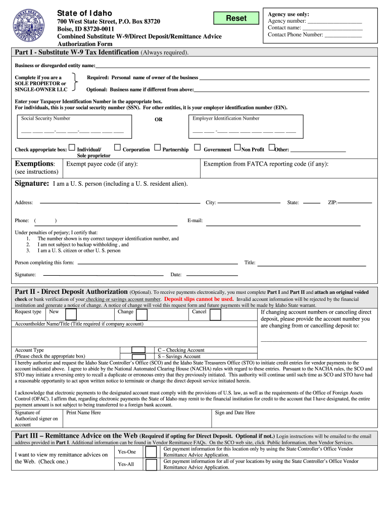 W 9 Idaho Fill Out and Sign Printable PDF Template signNow