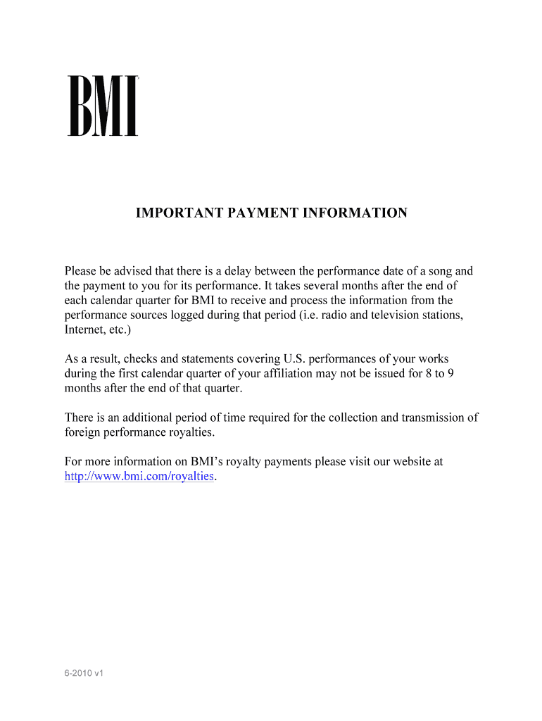  Bmi Publisher Form 2010-2024