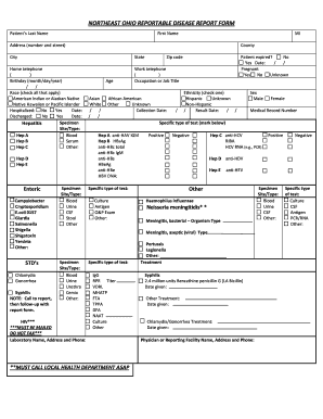 Northeast Ohio Communicable Disease Reporting Form