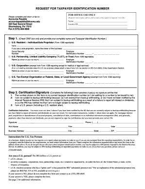 Form W 9 Taxpayer Identification Number Request Response to Bloomu