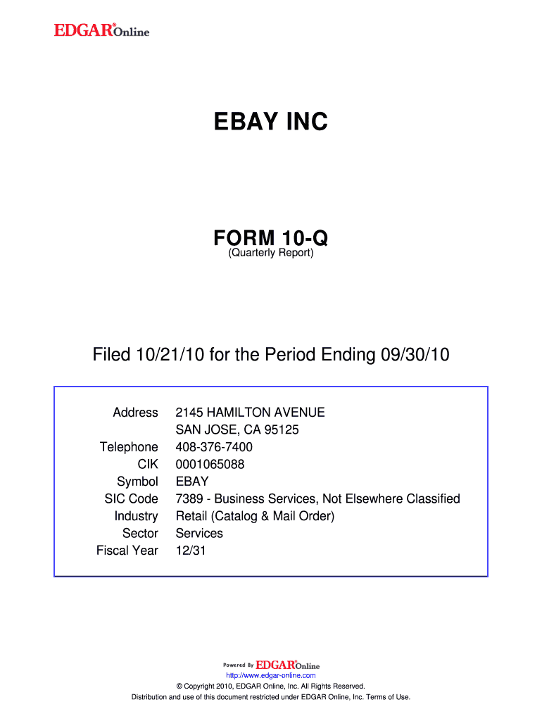 EBAY INC FORM 10 Q Quarterly Report Filed 102110 for the Period Ending 093010