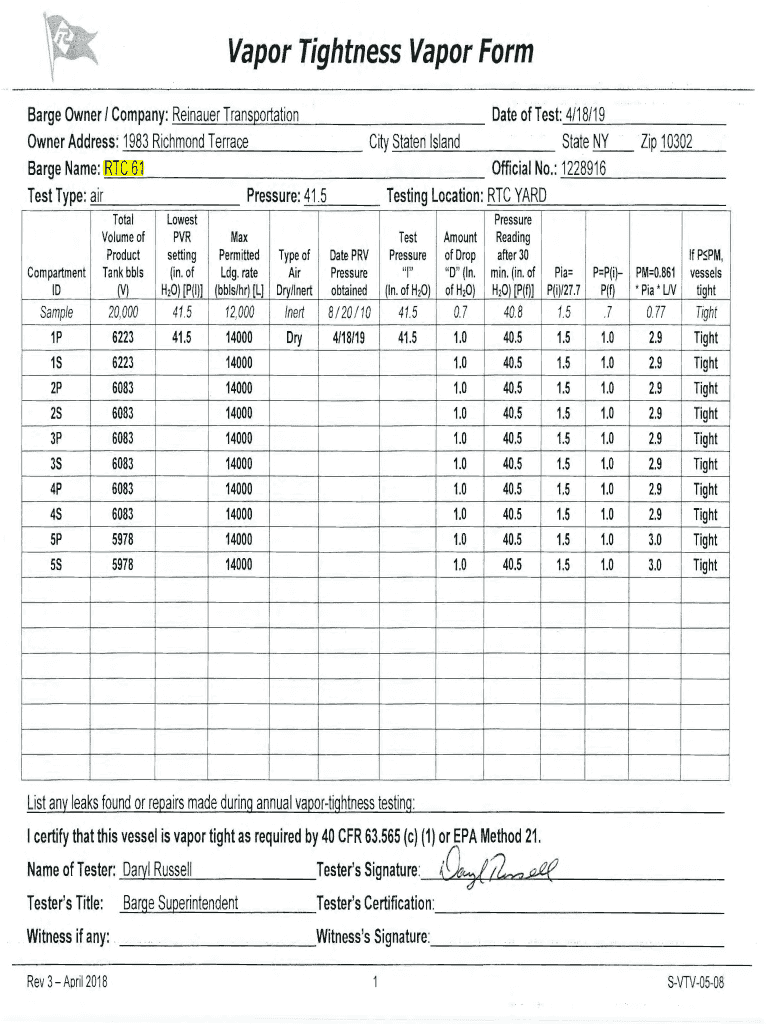 Cargo Tank Vapor Integrity Form Colorado Gov