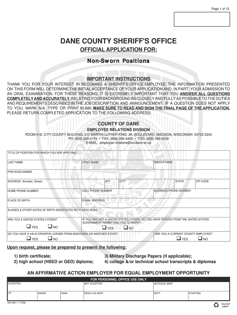 DANE COUNTY SHERIFF&#039;S OFFICE  Form