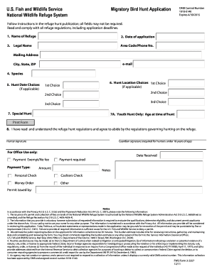 U S Fish and Wildlife Service Migratory Bird Hunt Application Fws  Form