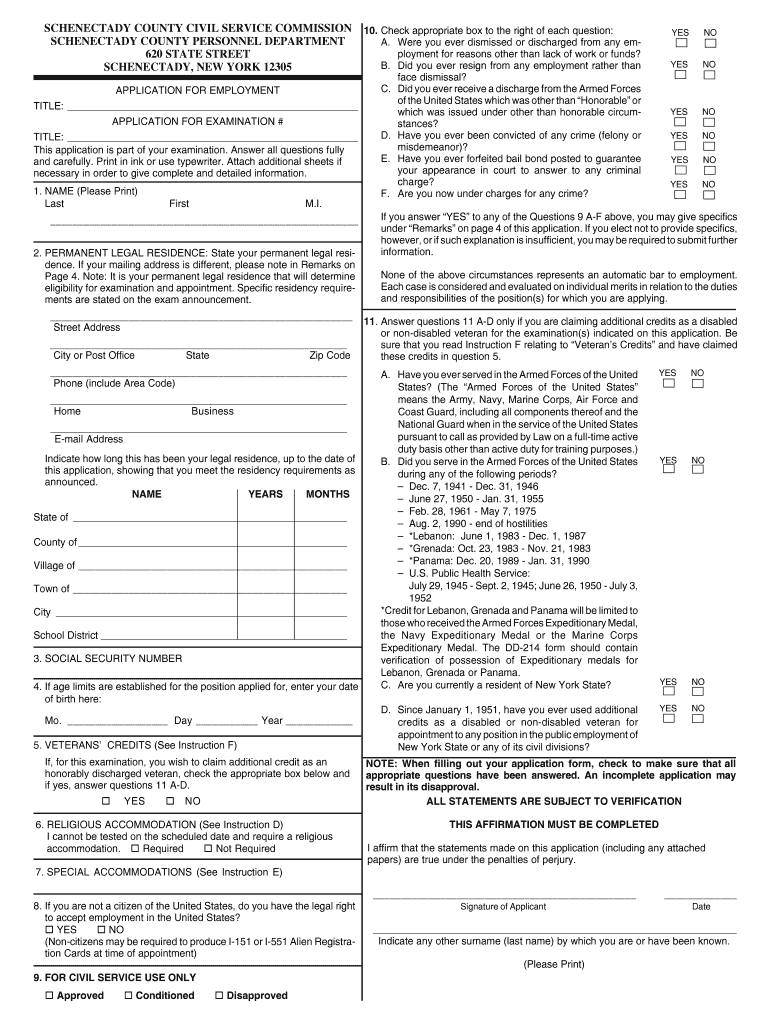 Civil Service Application  Schenectady County Community College  Sunysccc  Form